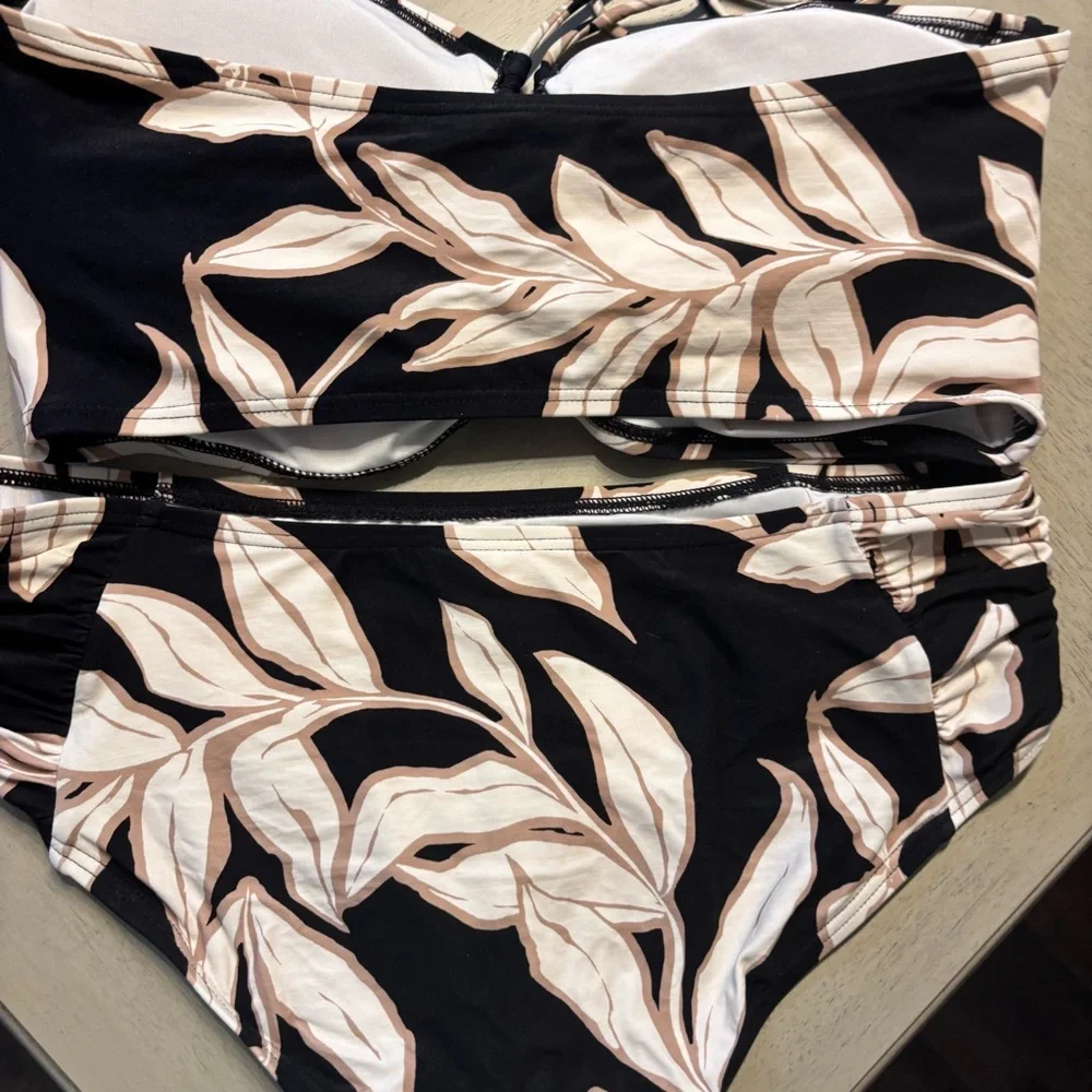 Soma Black Bikini Top with Pale Pink Floral Print